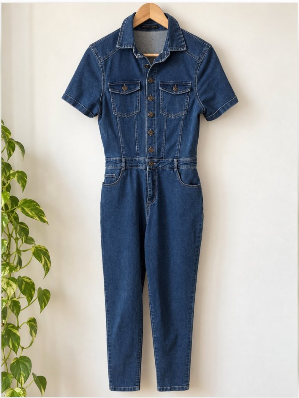 Haute Monde Denim Utility Jumpsuit Short Sleeve Boiler Suit
